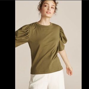 Rebecca Taylor Puff Sleeve T Shirt Olive Green Womens Size Small NWT